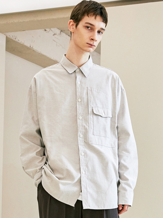 UTILITY CURVED POCKET OXFORD SHIRT SAND GREY