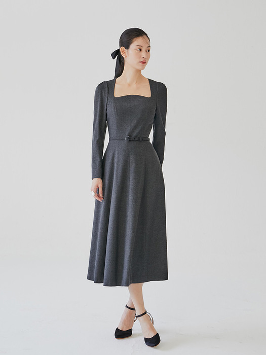 [미전시]PENELOPE Square neck flared dress (Charcole gray)