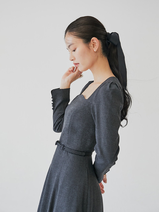 [미전시]PENELOPE Square neck flared dress (Charcole gray)