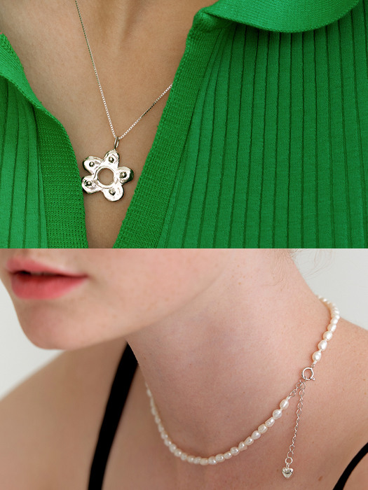 [2 SET] my bouquet necklace + smooth pearl necklace (Silver 925)