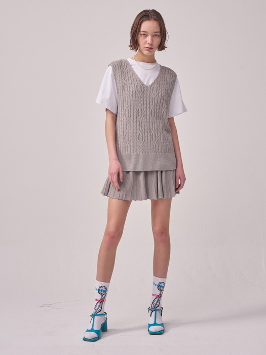 [TC22SSKN02GR] 22SS RICH CABLE KNIT SKIRT [GREY]