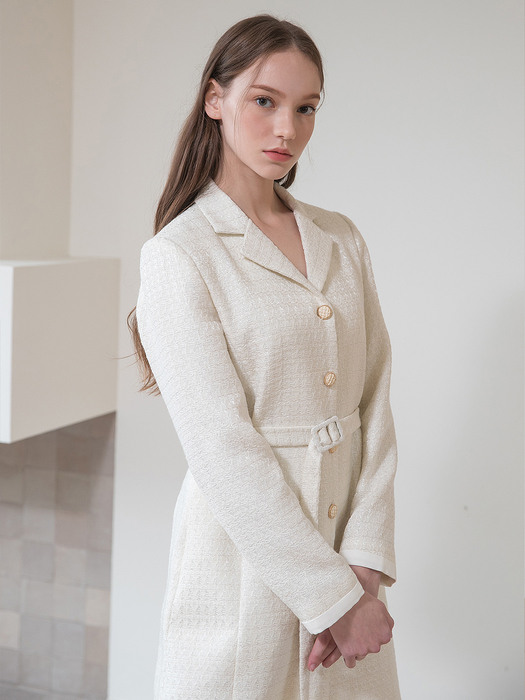 Tweed Jacket Belt Dress Cream