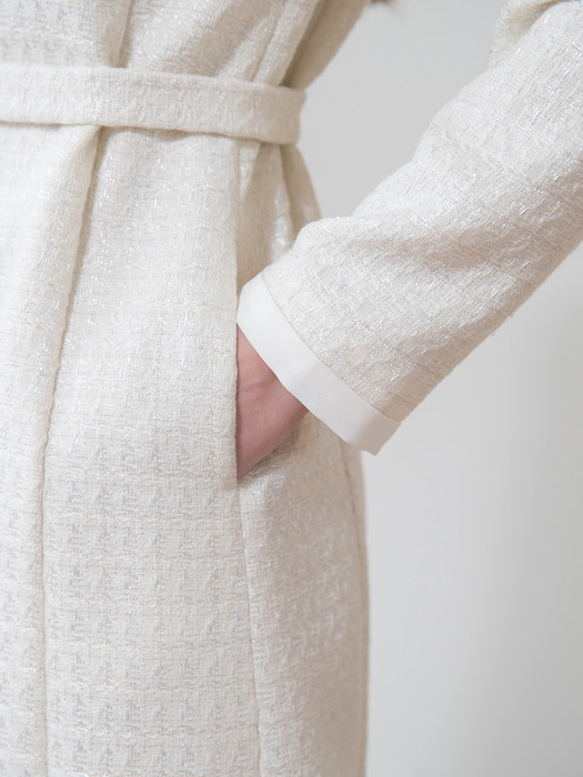 Tweed Jacket Belt Dress Cream