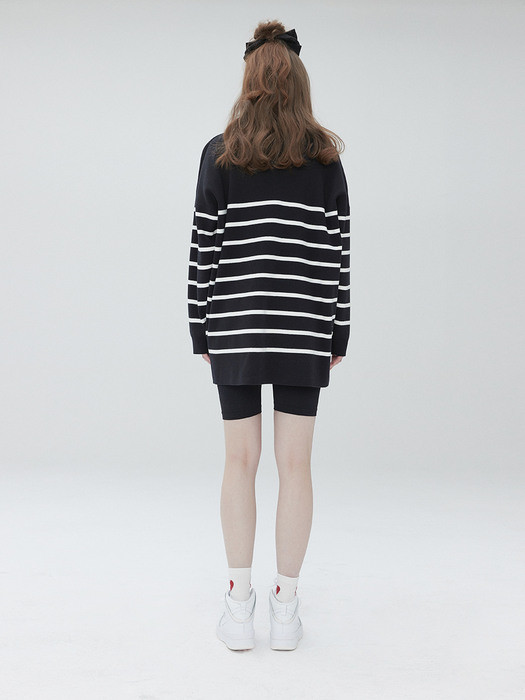 Stripe overfit zip up knit 004 Black