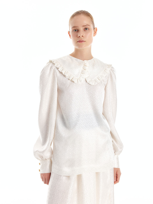 URINCE Frilled Collar Silk Blouse - Ivory