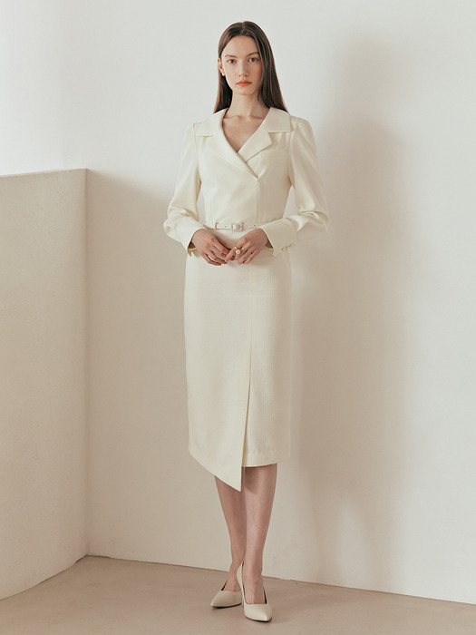 ELIZABETH Notched collar pencil dress (Cream ivory)