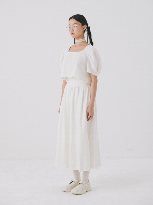 Linen Cotton Cropped Top + Wide Waist Skirts set-up