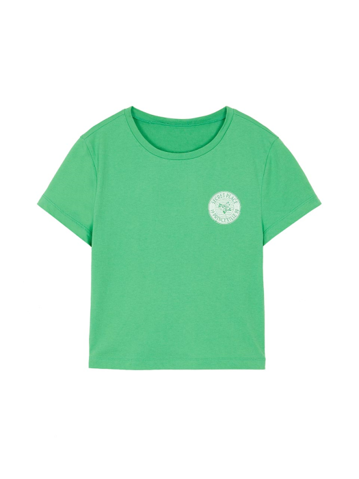 Cropped Mini Print T-shirt in Green VW2ME123-32