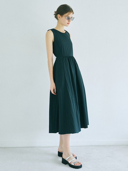 Strap Shirring Sleeveless Dress, Smog Black