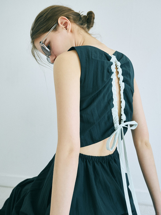 Strap Shirring Sleeveless Dress, Smog Black