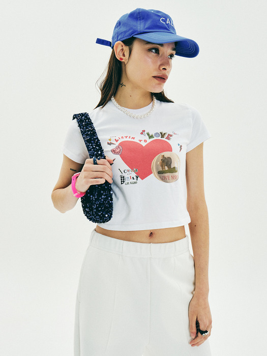 HEART HEART SLIMFIT CROP TSHIRT WHITE