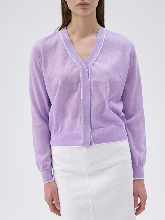 [단독]Linen Hidden Cardigan-Purple