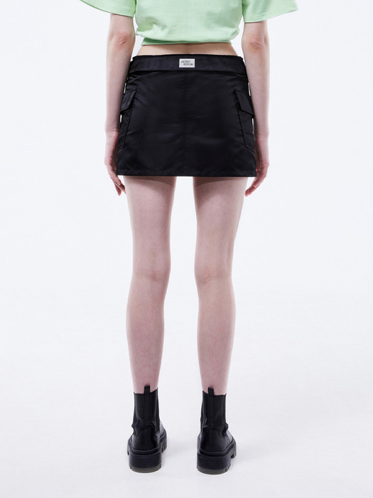 Waist folded nylon short skirt (black)