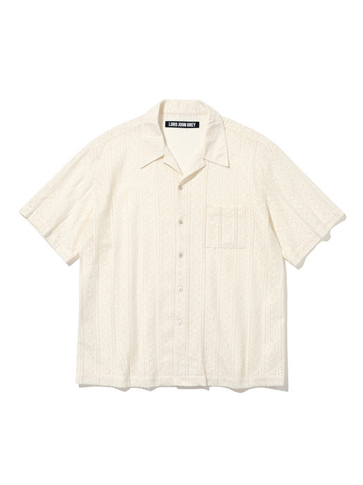 lace open collar s/s shirts off white