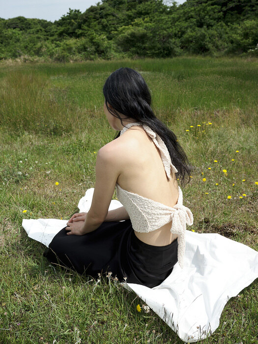 Halter Neck Back Tied Top / Oatmeal