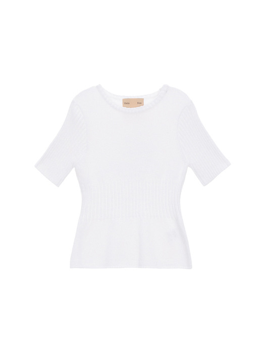 TEXTURE BLOCK SLIM KNIT TOP IN WHITE