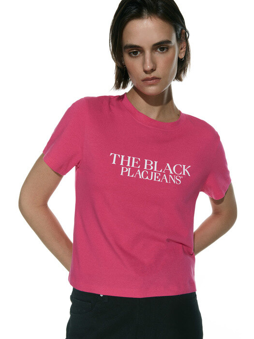 플랙 블랙 베이직 티셔츠 핑크