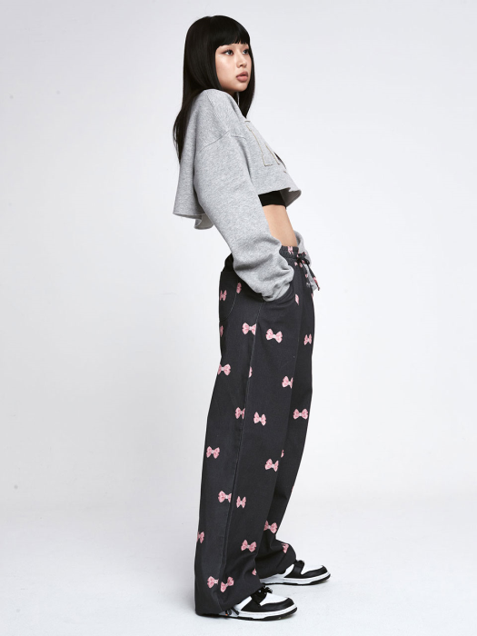 Ribbon pattern Jogger pants [Black]