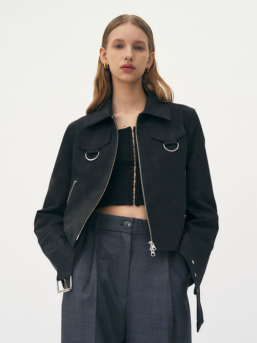 Cropped Vegan leather jacket (Black)