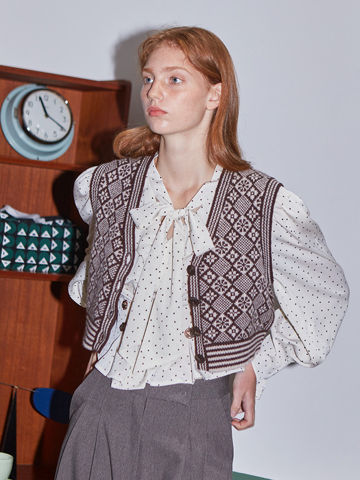 [LINE] Jacquard Knit Vest (Brown)