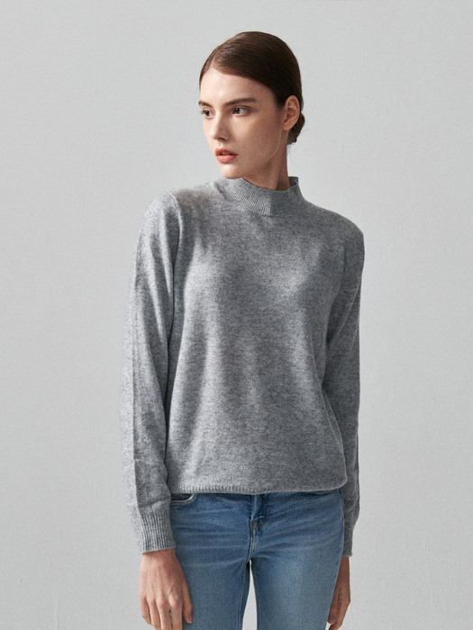 LAMBS WOOL MOCK NECK KNIT_GREY