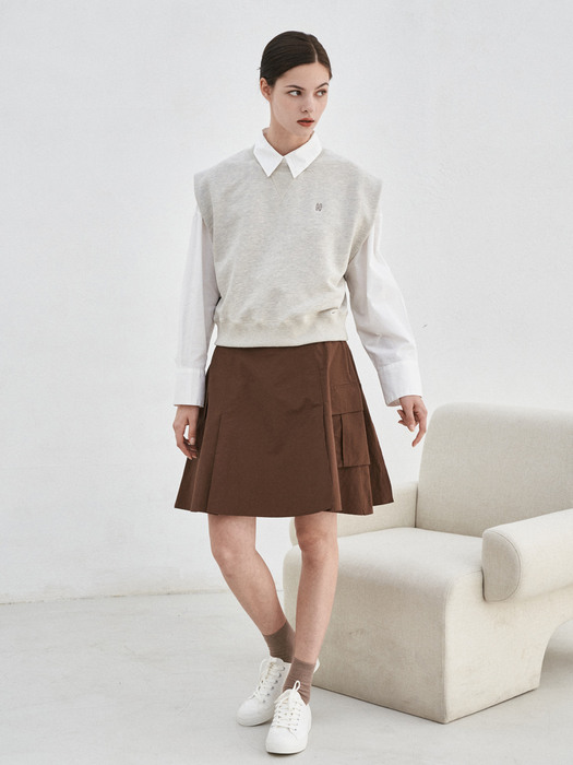 포켓 에이라인 플레어 스커트(브라운) _ Pocket A-Line Flared Skirt(Brown)