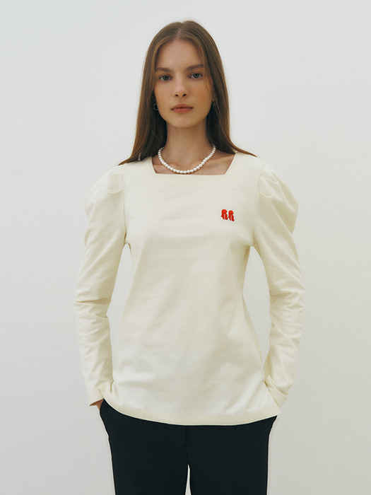 Square-neck volume sleeve t-shirts (ivory)