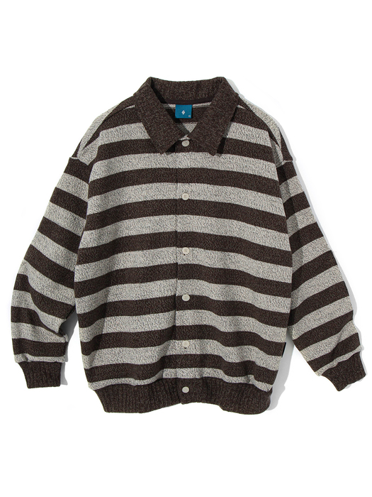 Striped collar cardigan shirt C7 Oatmeal&Brown