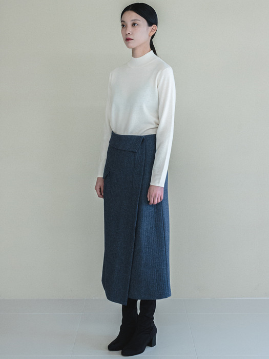 Unbal Pocket Blue Wool Skirt