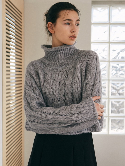MIXED CABLE TURTLENECK KNIT_BLACK