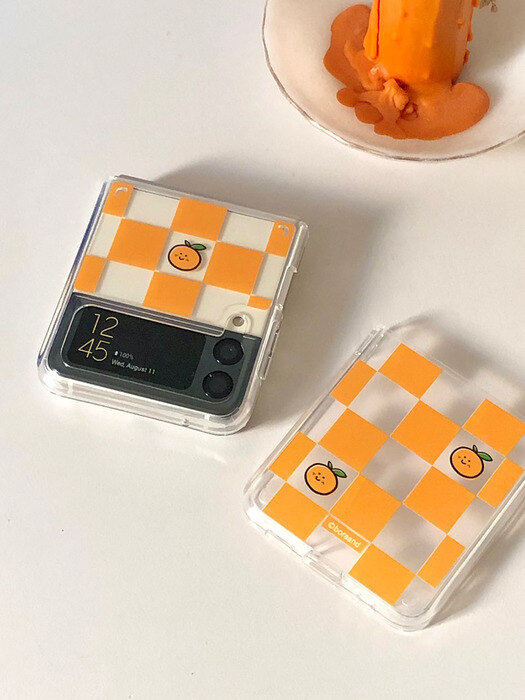 Tangerine checkerboard Z flip case (jelly/jelly hard case)