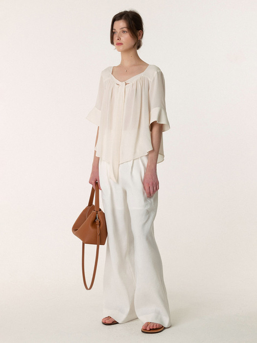 SS23 실크 Silk Crepe Ribbon Tied Blouse Soft-Cream