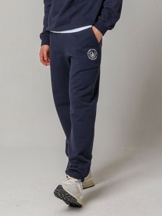 Classic silk embroidered jogger pants_navy