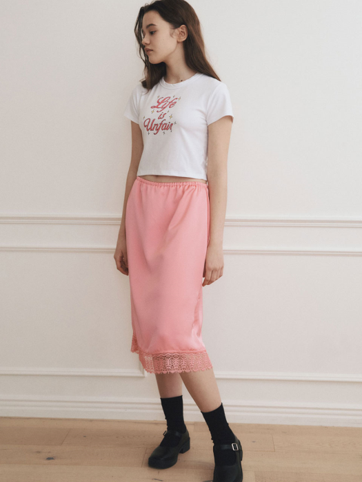 Satin Lace midi skirt [Pink]
