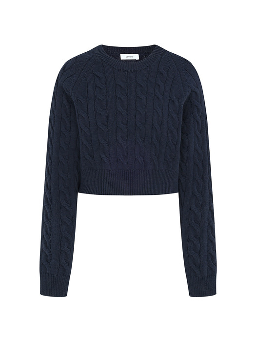 Crop Cable Knit Top[LMBCSPKN182]-Navy
