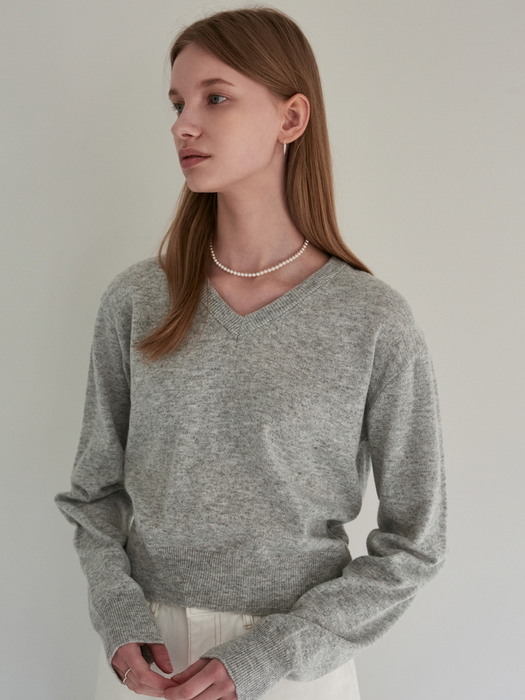 BASIC V-NECK SIMPLE KNIT_GRAY