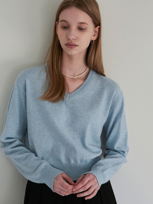 BASIC V-NECK SIMPLE KNIT_GRAY