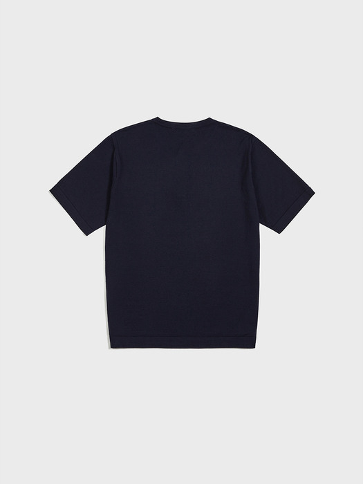 Butten Henley neck Knit T-shirt (Navy)