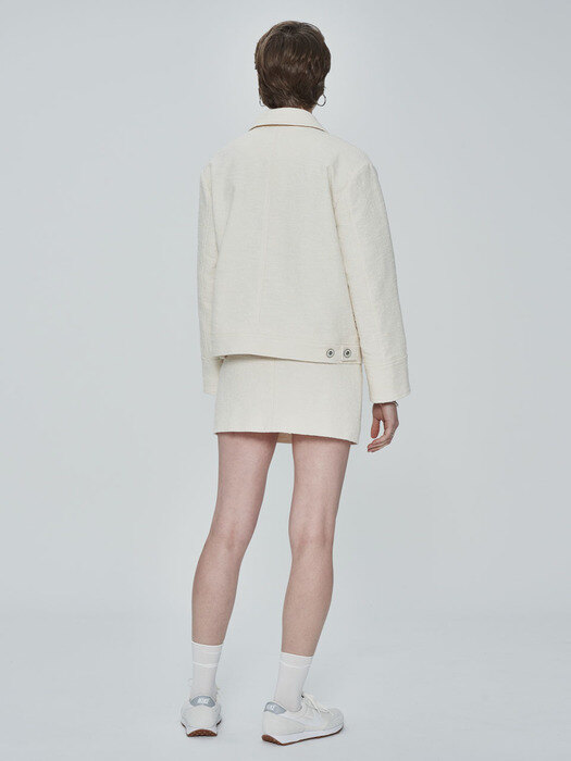 cotton tweed low-rise mini skirt_cream