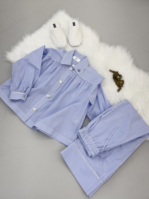 Cotton Shirring PAJAMA SET_Blue