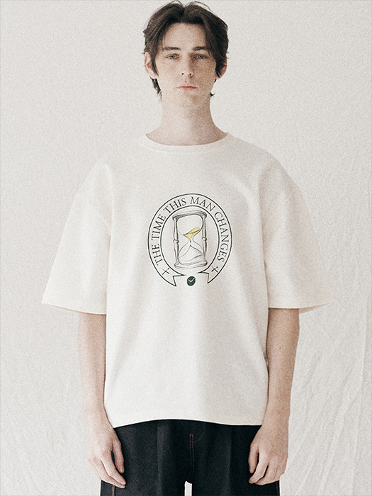 슬로건 반팔 티셔츠 (크림)
