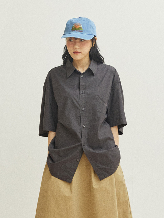 RELAXED COTTON HALF SHIRT CHARCOAL