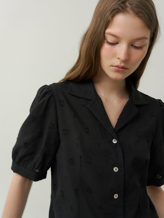 cotton dot puff blouse (black)