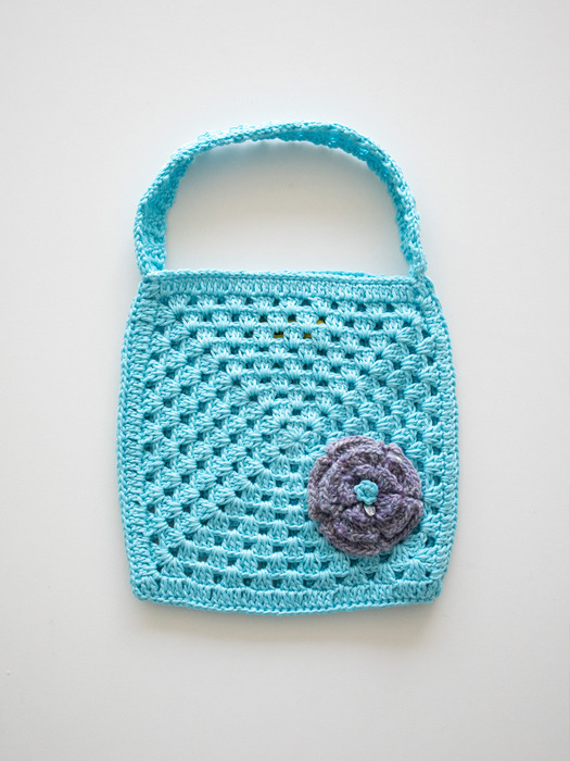Flower corsage summer crochet bag (skyblue)