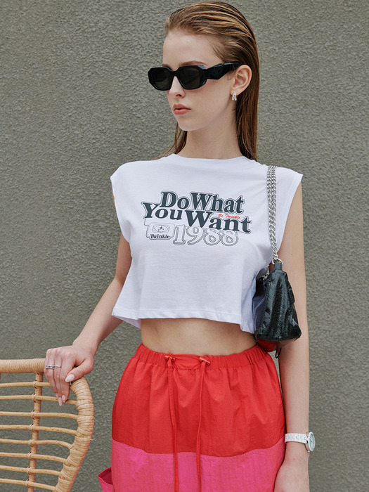 Lettering Sleeveless Crop T-Shirt [3color]