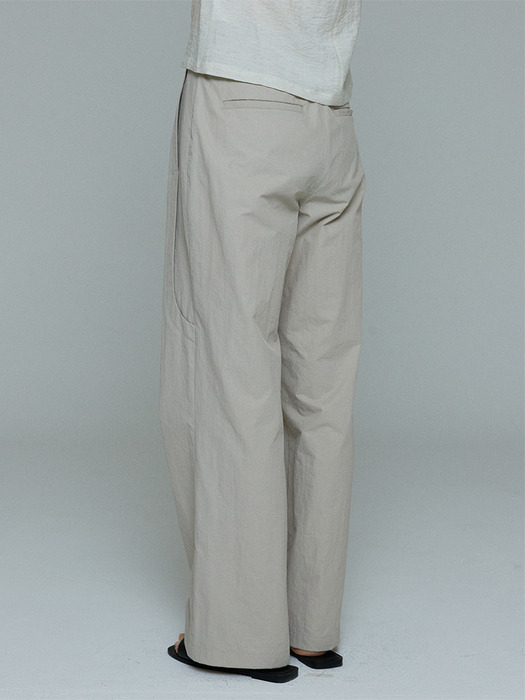 MOLLY NYLON COTTON WIDE STRAIGHT PANTS (BEIGE)