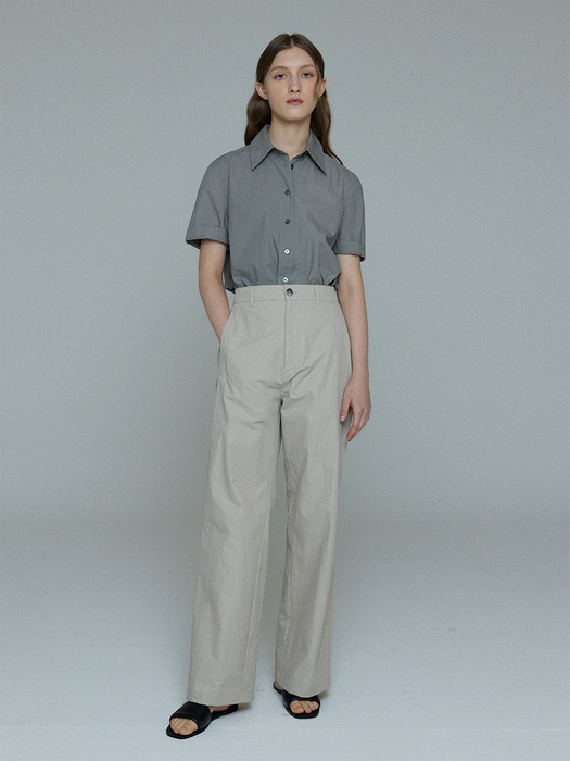 MOLLY NYLON COTTON WIDE STRAIGHT PANTS (BEIGE)