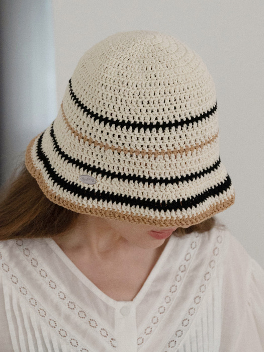 [단독]No.178 / Stripe Crochet Bucket Hat _ Beige