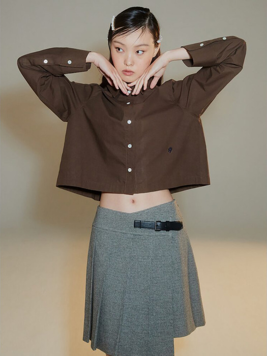 Signature Pleats Wrap Mini Skirt  Brown (KE3827M02D)