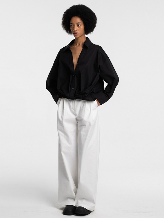 COTTON TWO TUCKED WIDE PANTS_WHITE